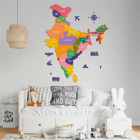 Colourful Wooden India Map for wall | Wooden India map wallart | Map o ...