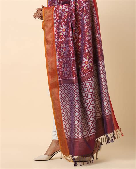 Ahilya Weft Ikat Cotton Silk Dupatta - Dark Red