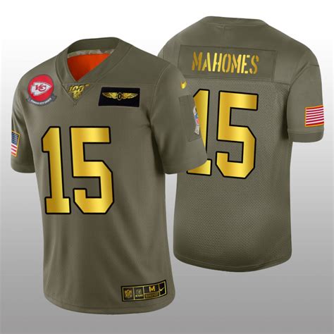 Kansas City Chiefs Patrick Mahomes Olive Golden NFL 100 Jersey 2019 ...