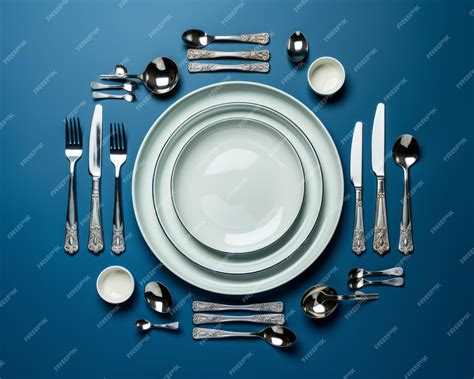 Premium Photo | A table set with silverware and plates on a blue background