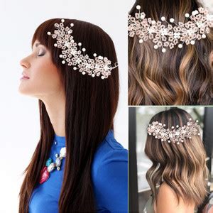 SILVER PRIDE peach pink Floral Plated Beaded Tiara Indo Western Hair ...