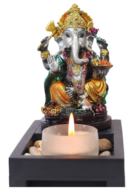 Buy Ganesh Ji Modak (B) Plate/Candle Ganesh Ji Sitting Singhasan with ...