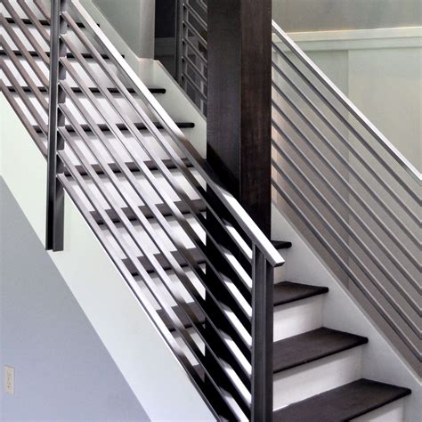 Modern stair railing, Steel railing design, Metal stair railing
