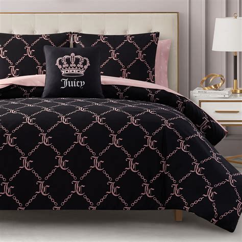 Amazon.com: Juicy Couture Black Link Logo Printed Comforter Set, Queen ...