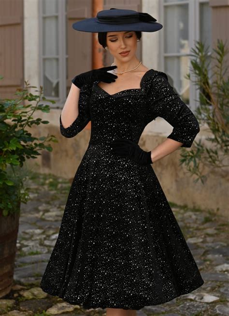 Forever Fifties Vintage Kleid Samtkleid "Juliane Velvet Glitter Drops ...