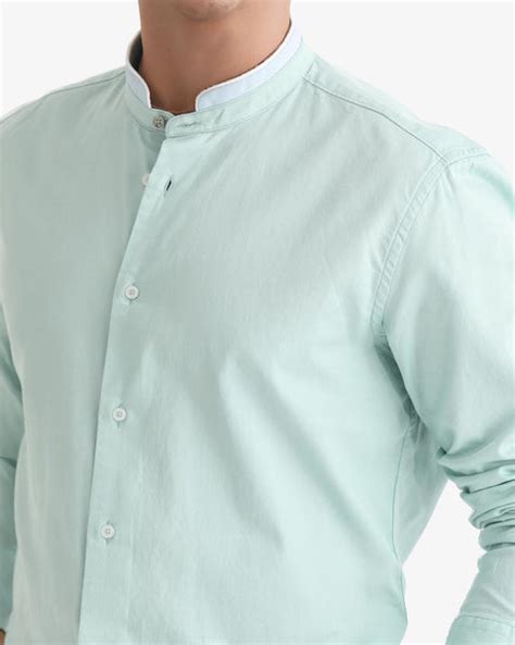 Rare Rabbit Men's Tehran Light Green Cotton Plain Regular Fit Full Sle