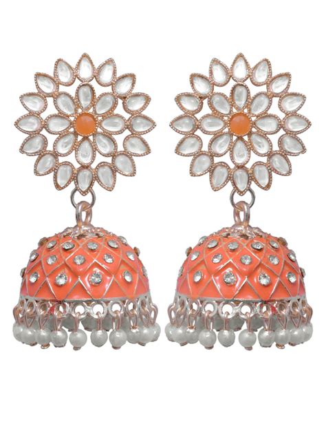 Ruhi Jhumka-Gold Plated Stylish Meenakari Party Wear Jhumka Earrings f