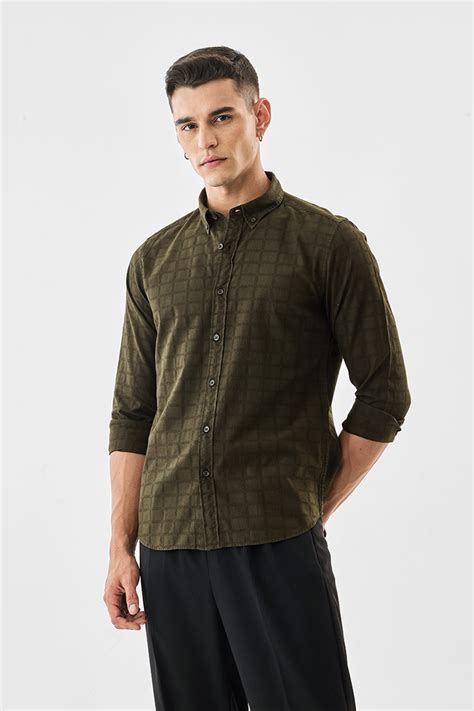 Buy Men's Olive Checks Slim Fit Shirt Online | Snitch – SNITCH