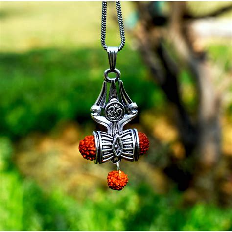 Mahadev Om Silver Locket With Shiva Trishul And Damroo Online ...
