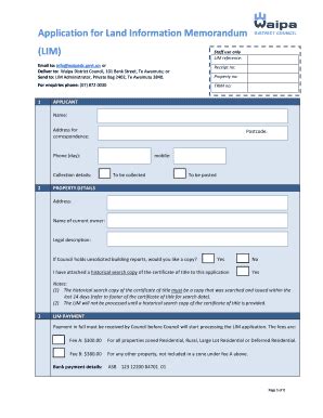 Application for Land Information Memorandum (LIM) - Blank Fillable ...