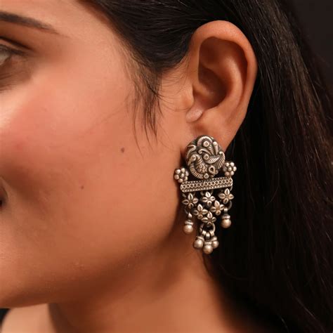 925 Handcrafted Pure Silver Peacock Motif Earring – Joharcart