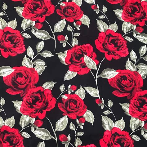 Fabric "the Black Rose Garden" Red Rose Print / Floral Cotton Fabric ...
