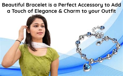 Buy Vientiq Silver-Plated Blue Crystal Heart Link-Chain Bracelet for ...