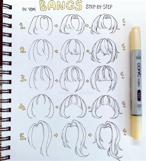 Stationery Island on Instagram: "Draw different types of bangs with ...