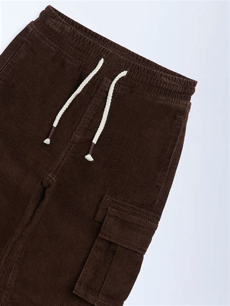 Buy HOP Kids Boys Dark Brown Mid-Rise Corduroy Joggers from Westside