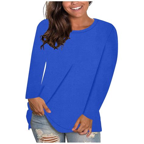 Moxiu Women Plus Size Tops Summer Casual Long Sleeve Shirts Solid Color ...