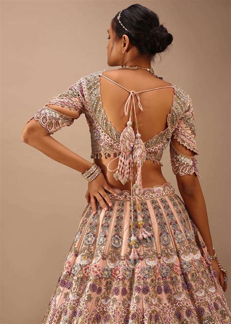 Buy Light Pink Lehenga Set With A Choli In Moti Embroidery, Crop Top ...