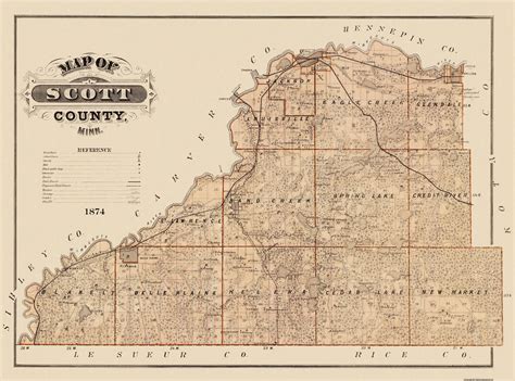 Historic County Map - Scott County Minnesota - Andreas 1874 - Vintage ...