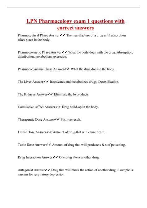 LPN Pharmacology exam 1 questions with correct answers - LPN-RN - Stuvia US