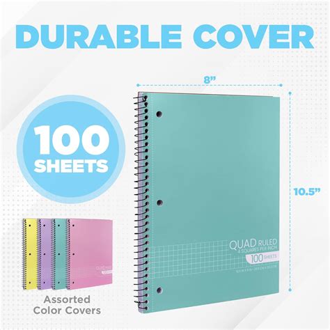Manaloom Graph Paper Spiral Notebook, 10.5x8 Inches, Quad Ruled ...