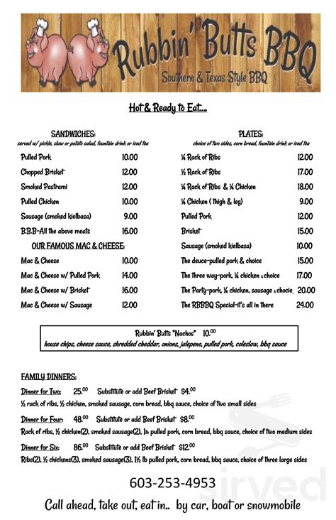 Rubbin' Butts BBQ menu in Center Harbor, New Hampshire, USA