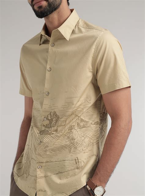 Andamen Khaki Country Print Shirt