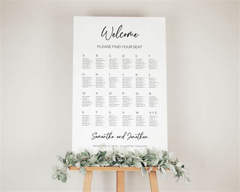Wedding Seating Chart Alphabetical Order Template, Minimalist Editable ...