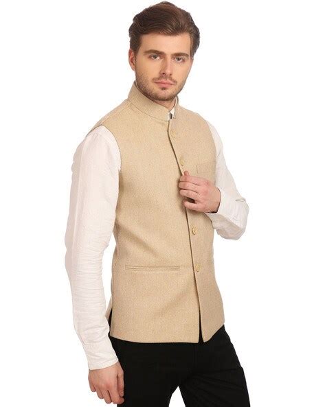 Buy Beige WINTAGE Solid Waistcoat with Mandarin Collar | AJIO