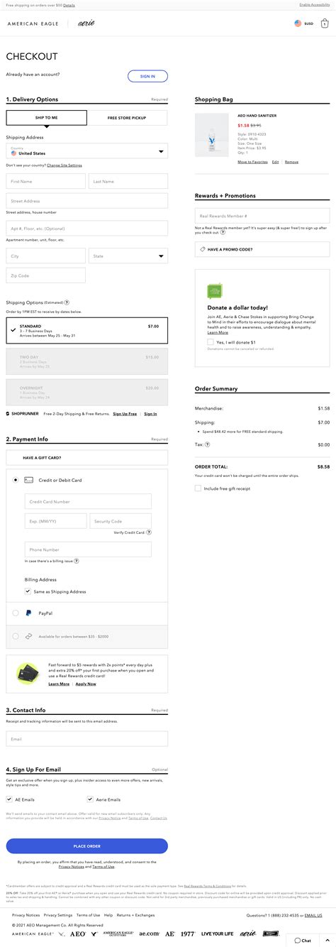 American Eagle’s Payment – 352 of 915 Payment Examples – Baymard Institute
