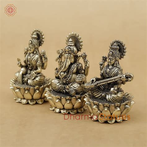 Brass Lakshmi Ganesh Saraswati Fine, 3.5" – Dharma Statues
