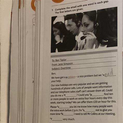 Complete the email with one word in each gap. The first letter is are ...