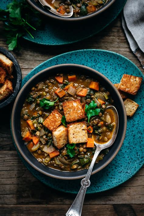Vegan Lentil Stew with Garlicky Croutons | Crowded Kitchen