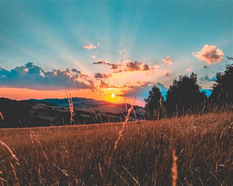 Download wallpaper 1280x1024 field, sunset, grass, sky, clouds standard ...