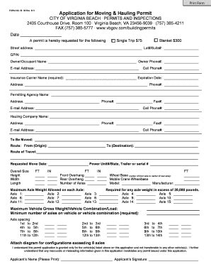 Fillable Online Application for Moving & Hauling Permit - City of ...