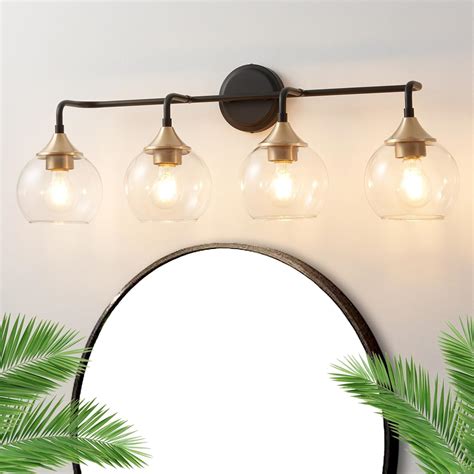 Gednbo Black and Gold Bathroom Vanity Light with Clear Glass Shade, 4 ...
