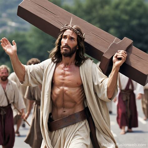 Jesus Carrying Heavy Cross | Stable Diffusion Online