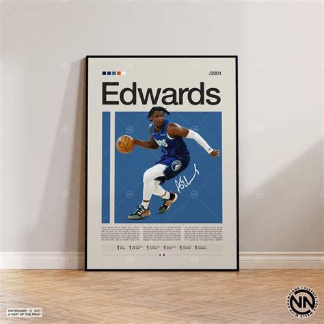 Anthony Edwards Poster, Timberwolves Print, NBA Poster, Sports Poster ...