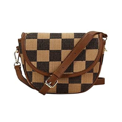 MINISO Women Crossbody Bag Detachable Checkered Pattern(Brown) : Amazon ...