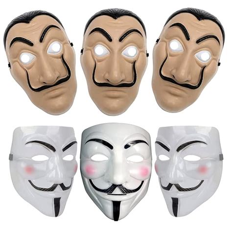 Party Propz Vendetta Mask and Dali Mask - 6Pcs Combo | Money Heist Mas ...
