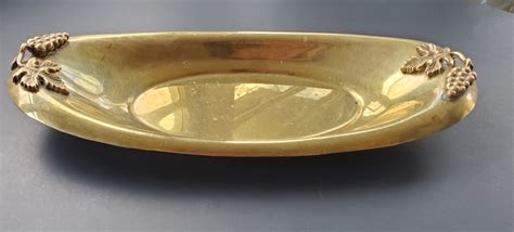 Buy Andrea by Sadek Oval Brass Serving Dish With Grapes 1980s Online in ...