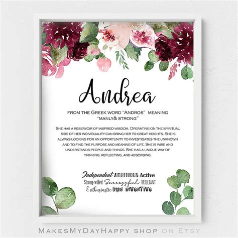Andrea Custom Floral Image Name Meaning,personalized Bridesmaid Gifts ...