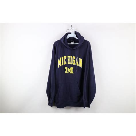 90s Mens Large Faded Spell Out University of Michigan Hoodie Sweatshirt ...