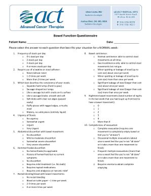 Fillable Online Bowel Function Questionnaire - Advanced Cancer ...