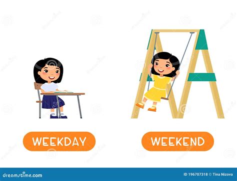 WEEKDAY and WEEKEND Antonyms Word Card Vector Template. Stock Vector ...