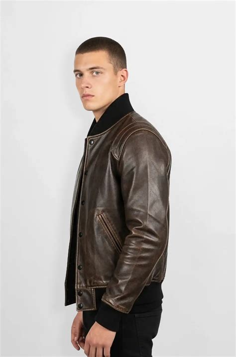 Vintage Brown Leather Bomber Jacket