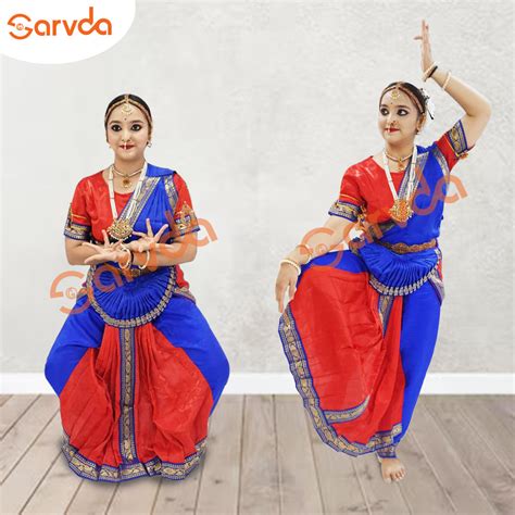Premium Bharatanatyam (5 pcs set) Dance Costume - Red And Blue – Sarvda