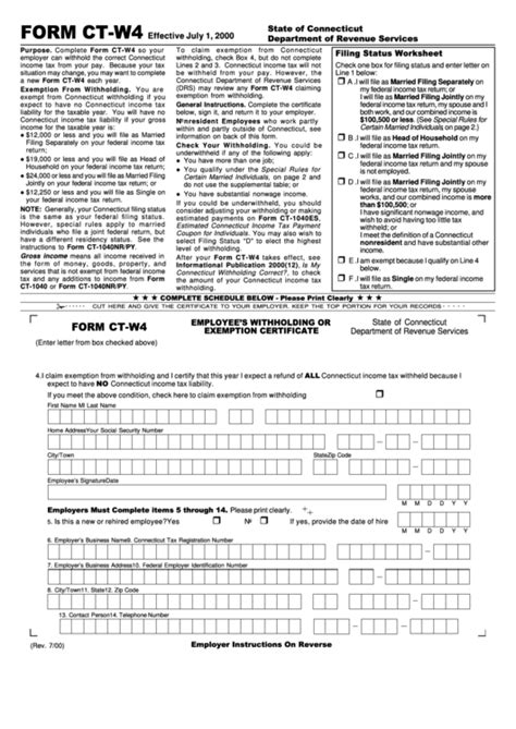 Form Ct-W4 - Employees Withholding Or Exemption Certificate printable ...