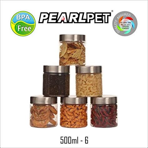 Buy PEARLPET Transparent Plus PET Jar with Stainless Steel Matt Finish ...
