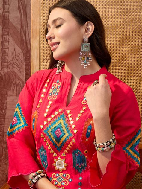 Parrot Green Embroidered Tunic With Sharara Co-Ords Set – Bunaaiwalaa