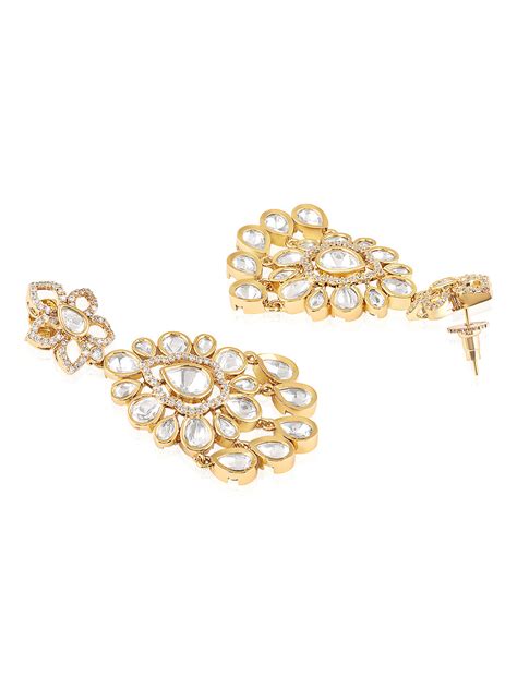 Itrani Luxe Dangling Earrings - Clear Polki Stone Brass Finish